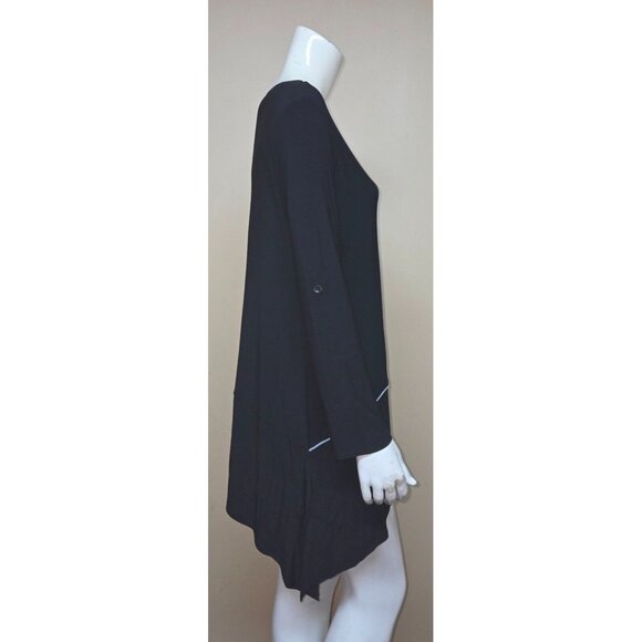 By JJ Black with White trim Stretch Asymmetric Tunic Top Blouse Size SMALL NEW - Picture 7 of 8